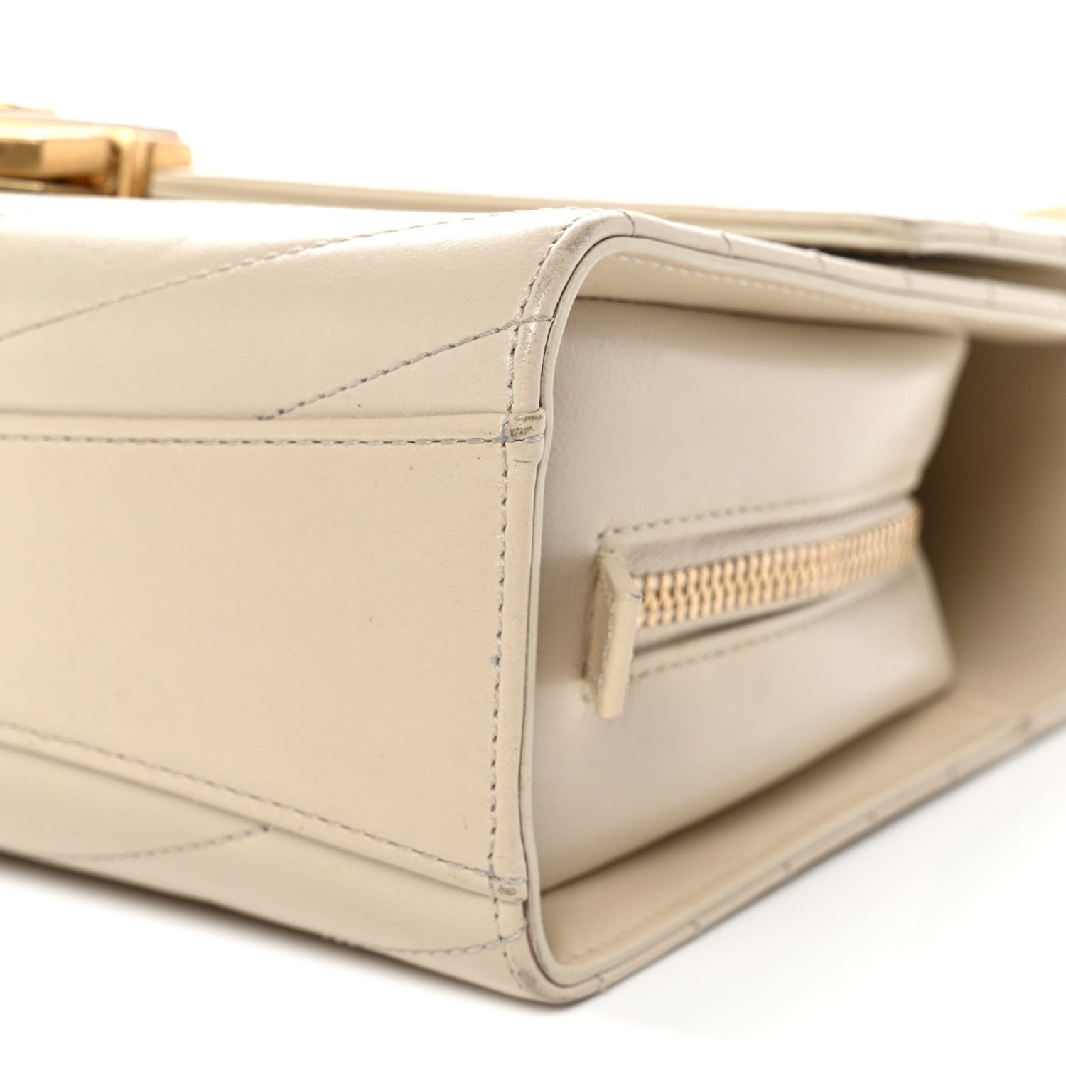 Calfskin Chevron Quilted Large Medal Flap Light Beige