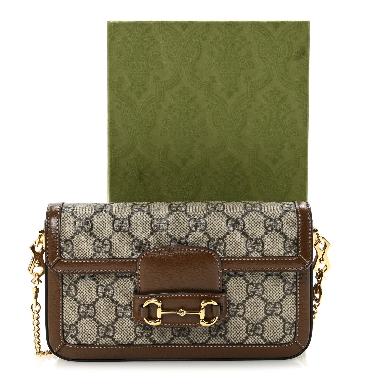 GG Supreme Monogram Azalea Calfskin Horsebit 1955 Mini Bag Beige Ebony Brown Sugar