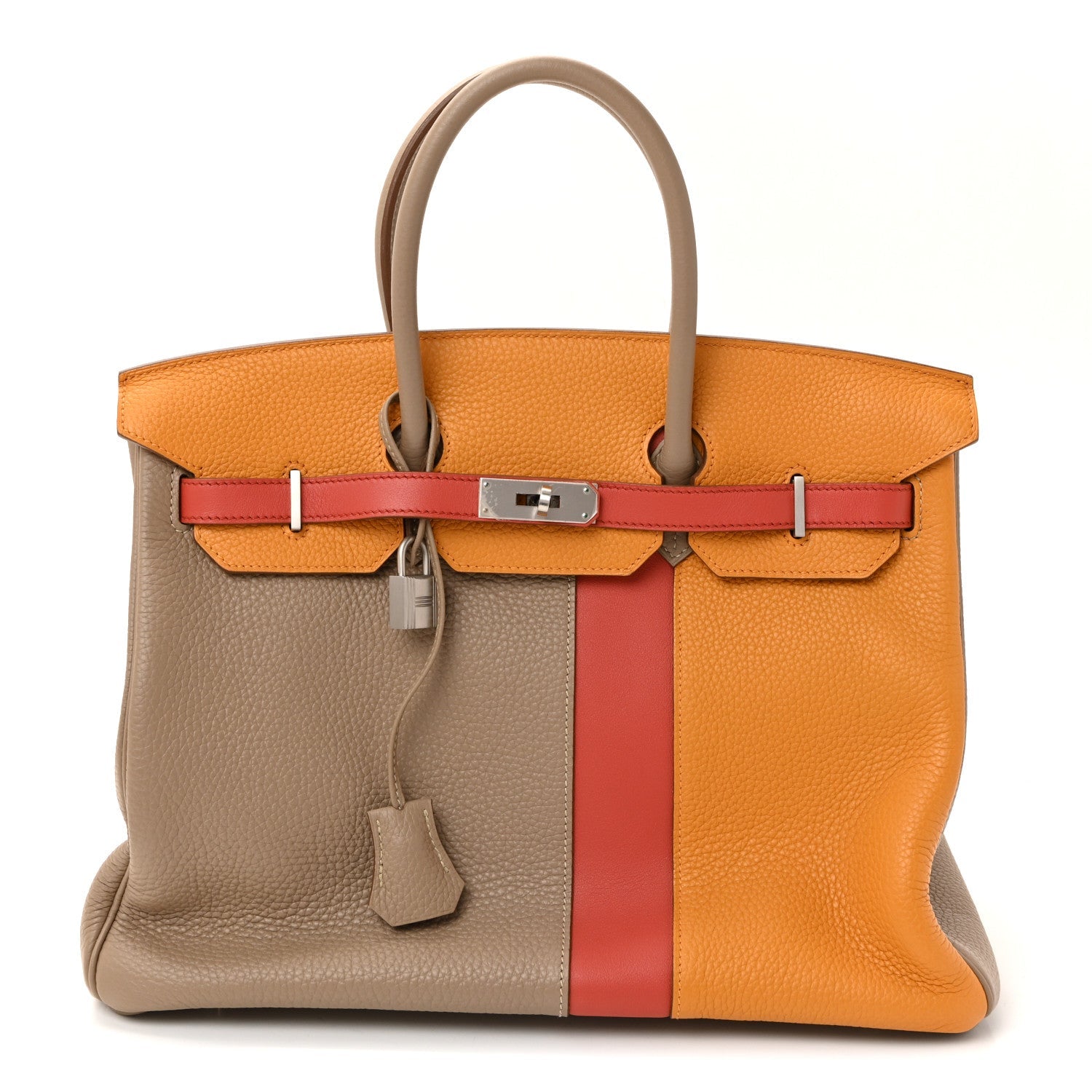 Taurillon Clemence Swift Tri-Color Birkin 35 Sanguine Gris Tourterelle Moutarde