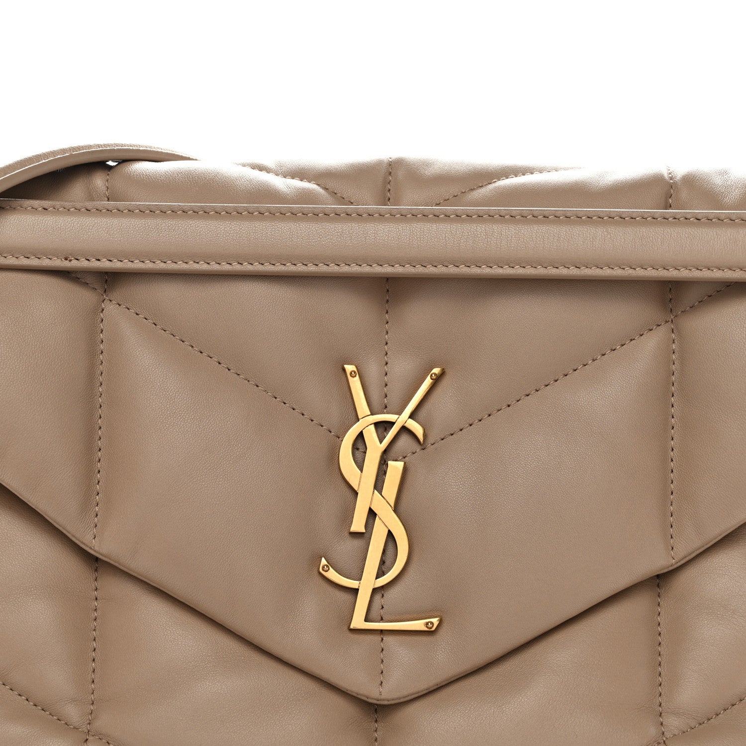 Lambskin Quilted Medium Loulou Puffer Monogram Chain Satchel Dark Beige