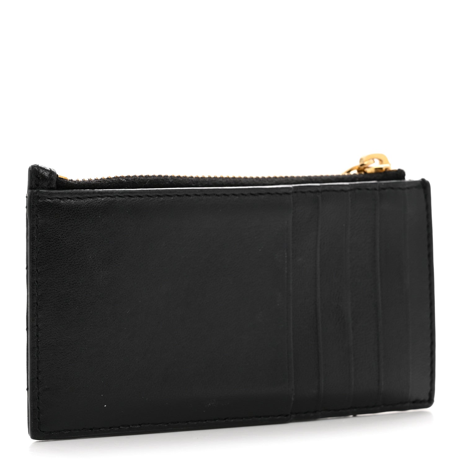 Calfskin Matelasse Chevron Monogram Fragments Zippered Card Case Black