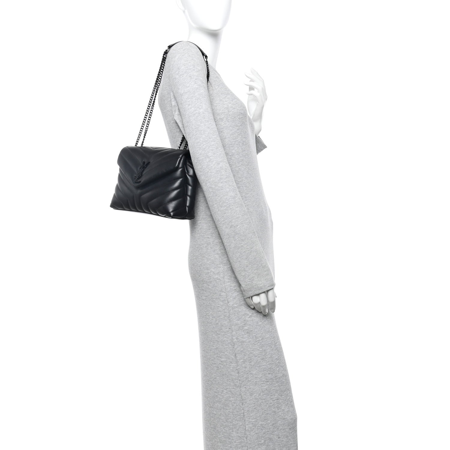 Calfskin Y Quilted Monogram Monochrome Small Loulou Chain Satchel Black