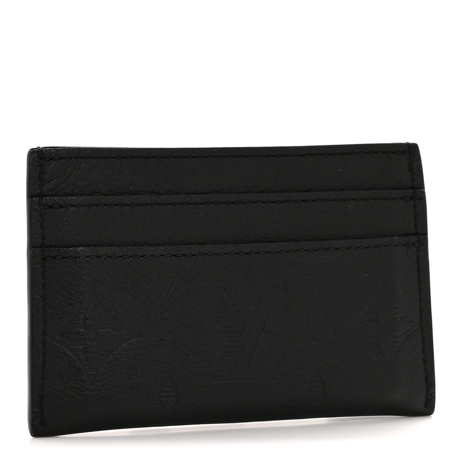 Calfskin Monogram Shadow Double Card Holder Black