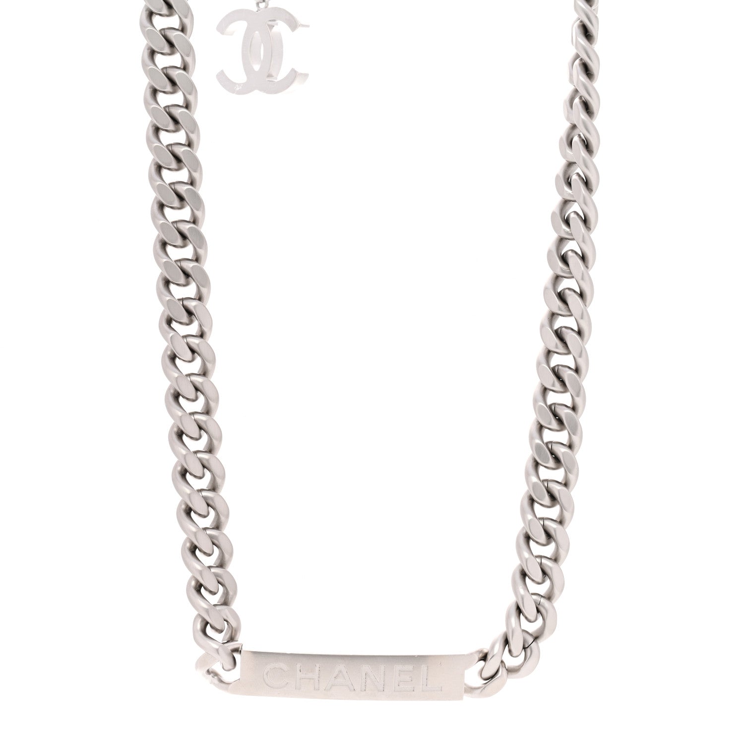 Oversized Chain Logo Short Necklace Silver