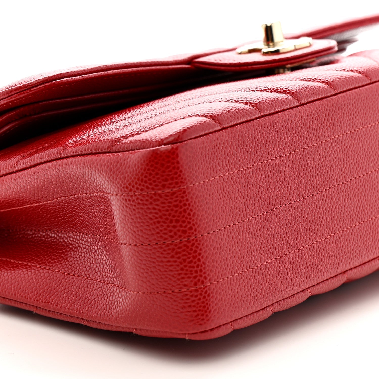Caviar Chevron Quilted Small Double Flap Red