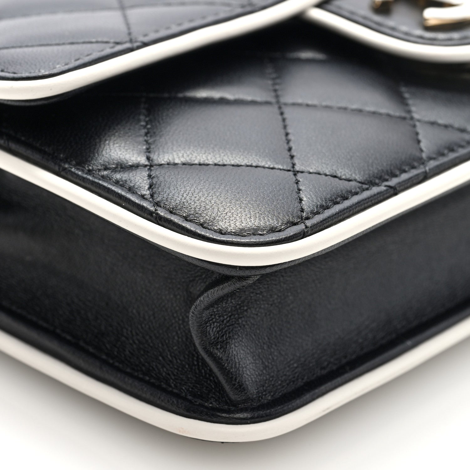 Lambskin Quilted Resin CC Mini Flap Bag Black White