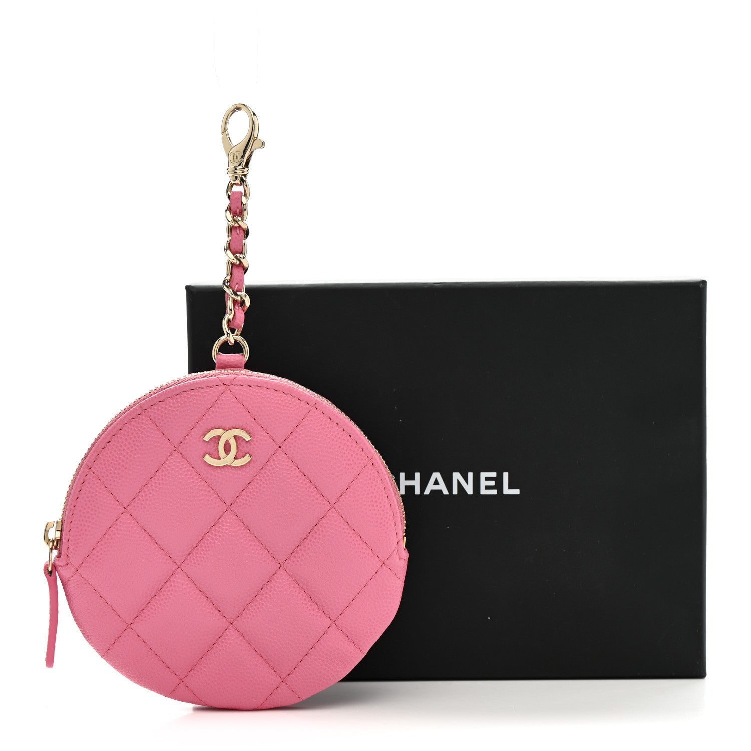 Caviar Quilted Round Clip On Coin Purse Pink