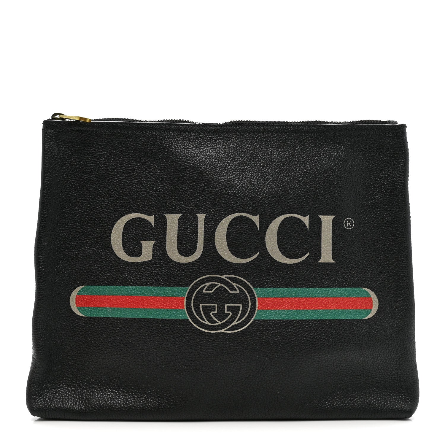Pebbled Calfskin Medium Logo Portfolio Clutch Black