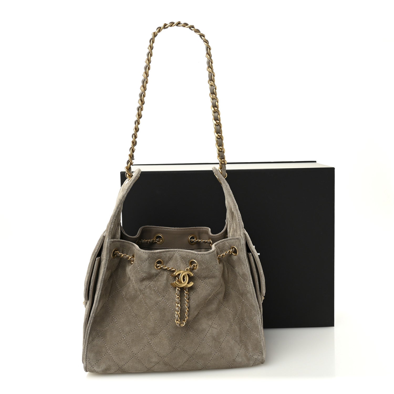 Suede Quilted Small Chanel 25 Handbag Dark Grey