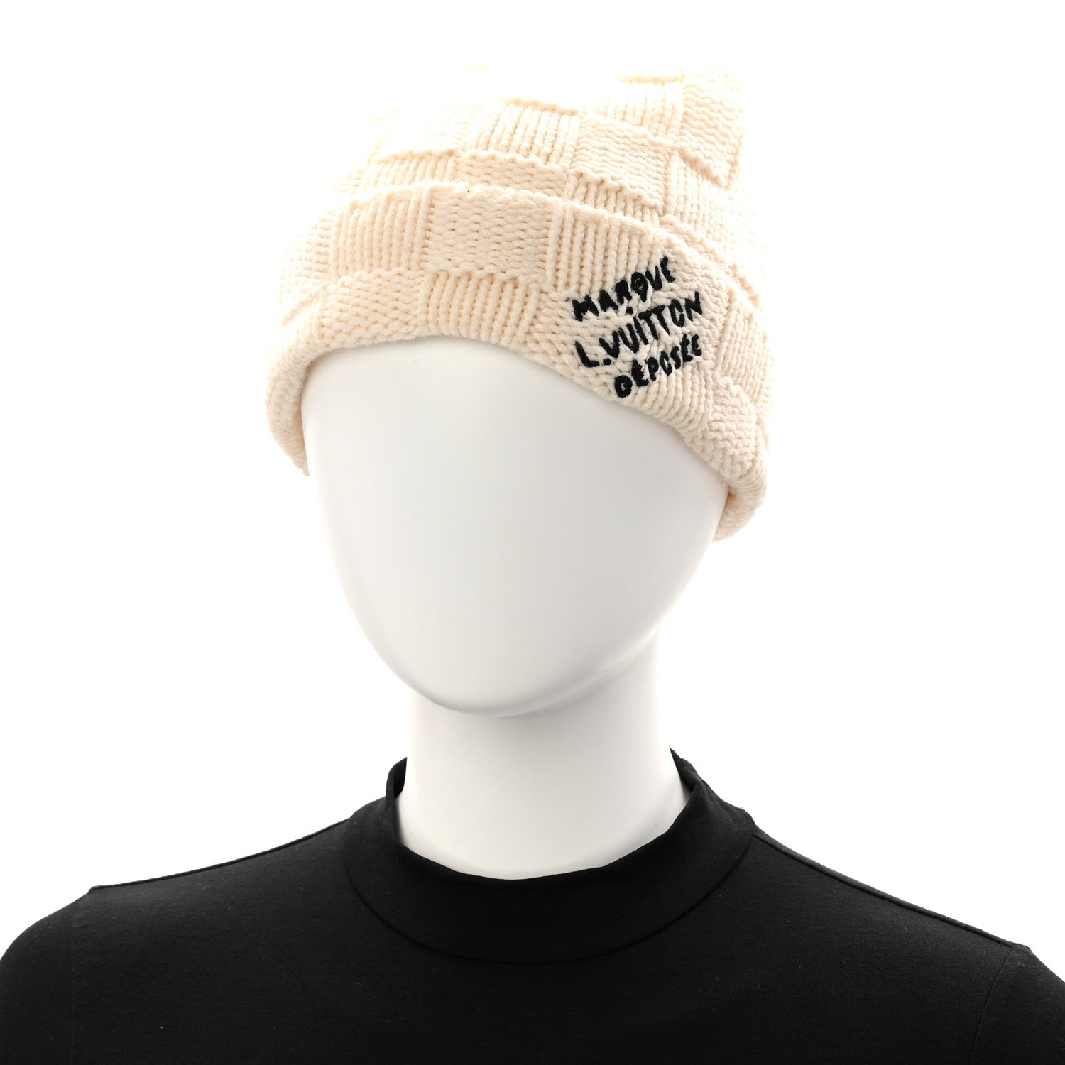 Wool Damier Snug Beanie Creme