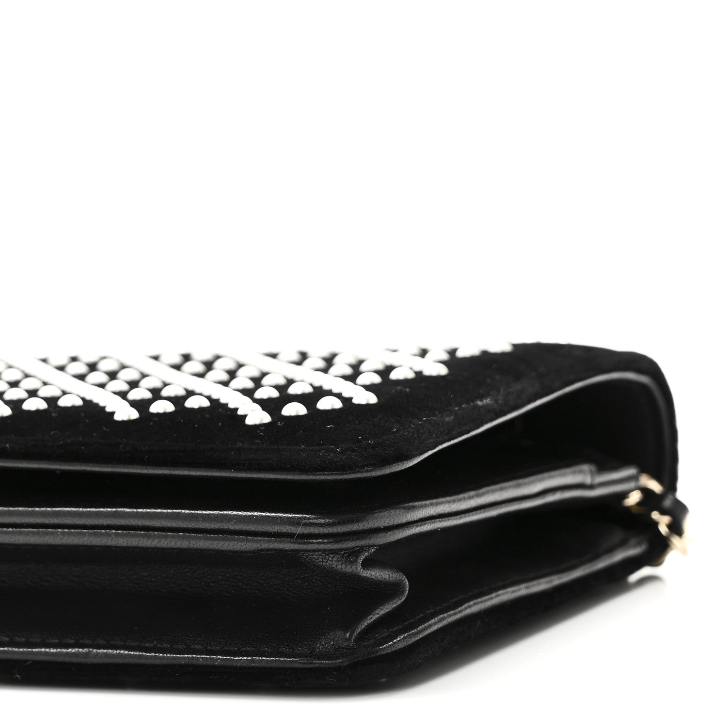 Velvet Pearl Diamond Embellished Wallet On Chain WOC Black