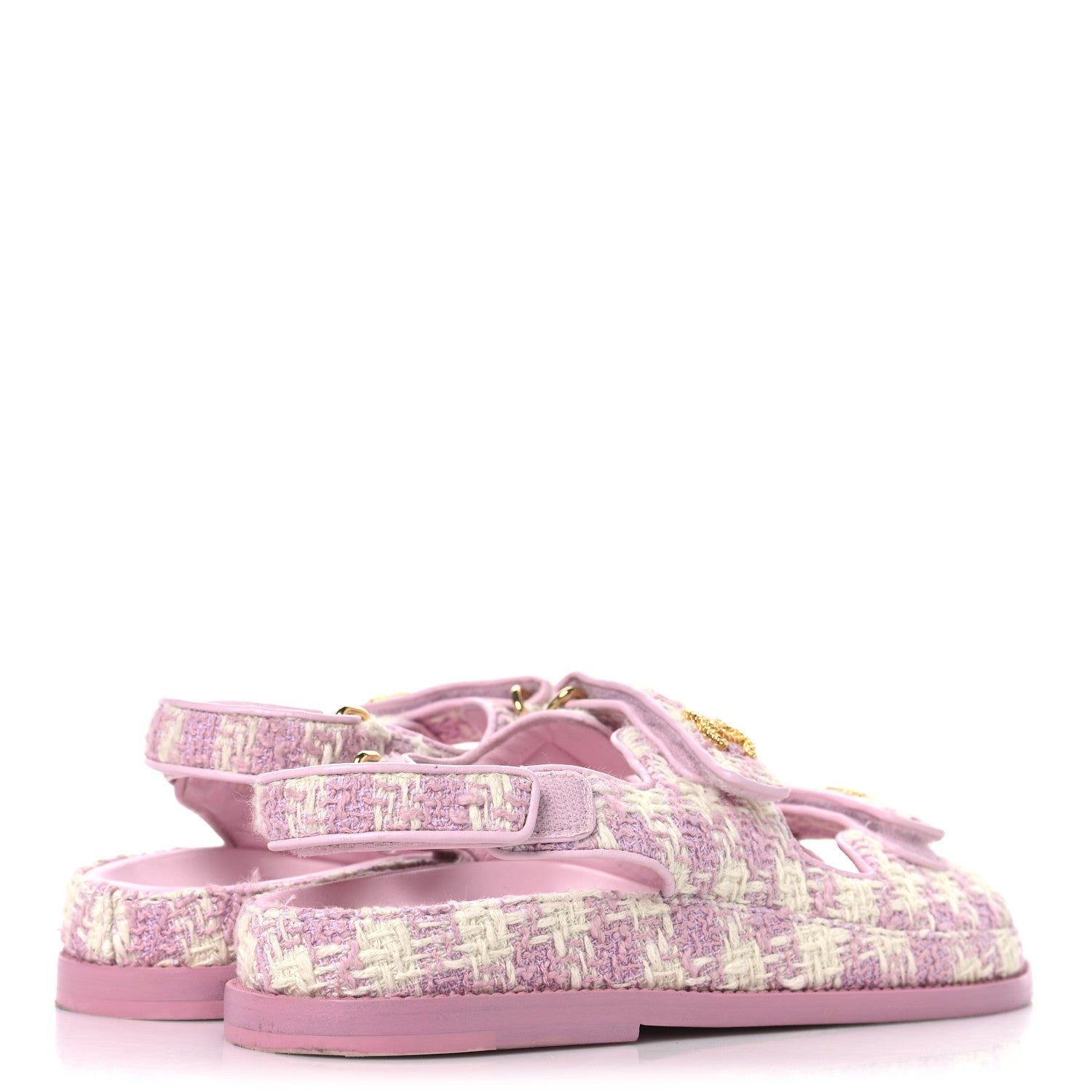 Cotton Tweed Velcro Dad Sandals 38 Pink Ecru