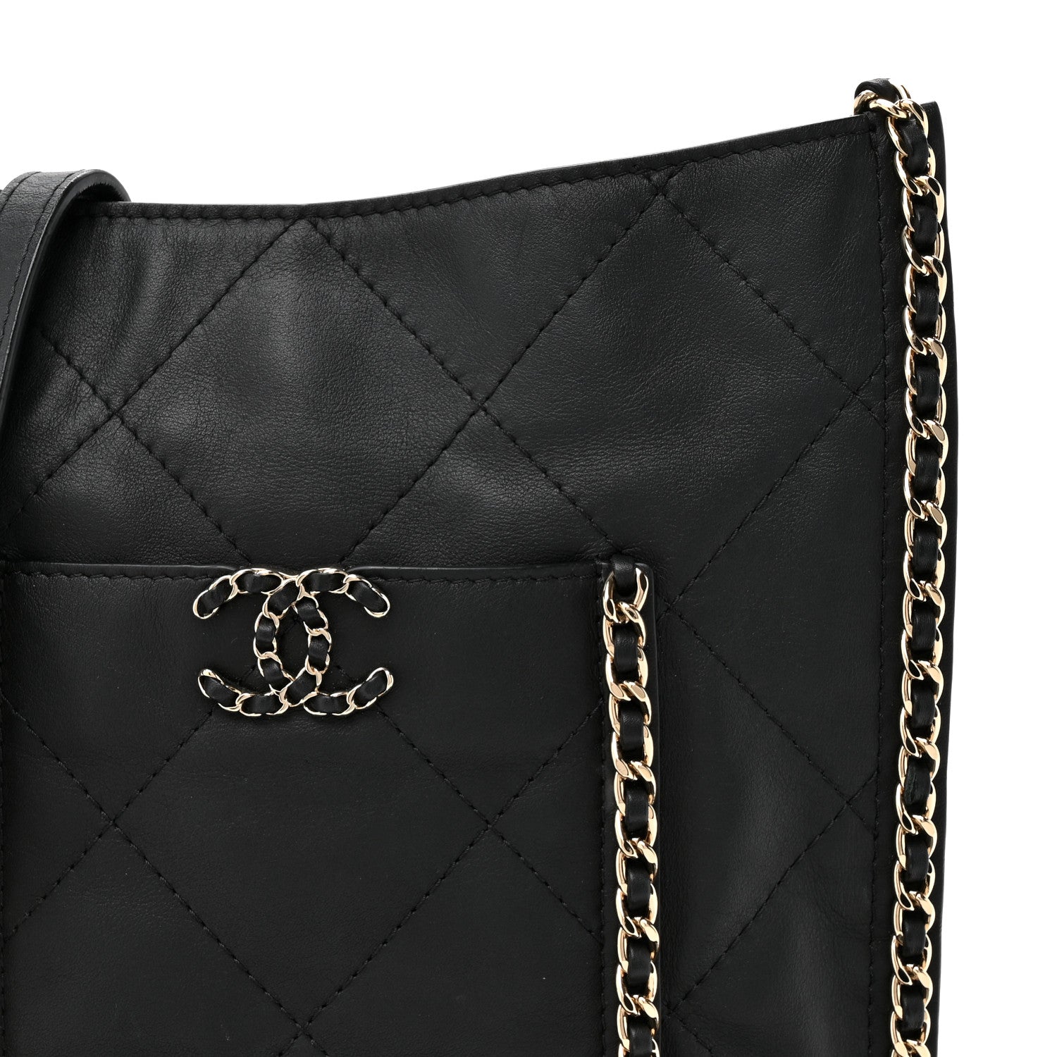 Calfskin Quilted Fringe Small Shopping Bag Black