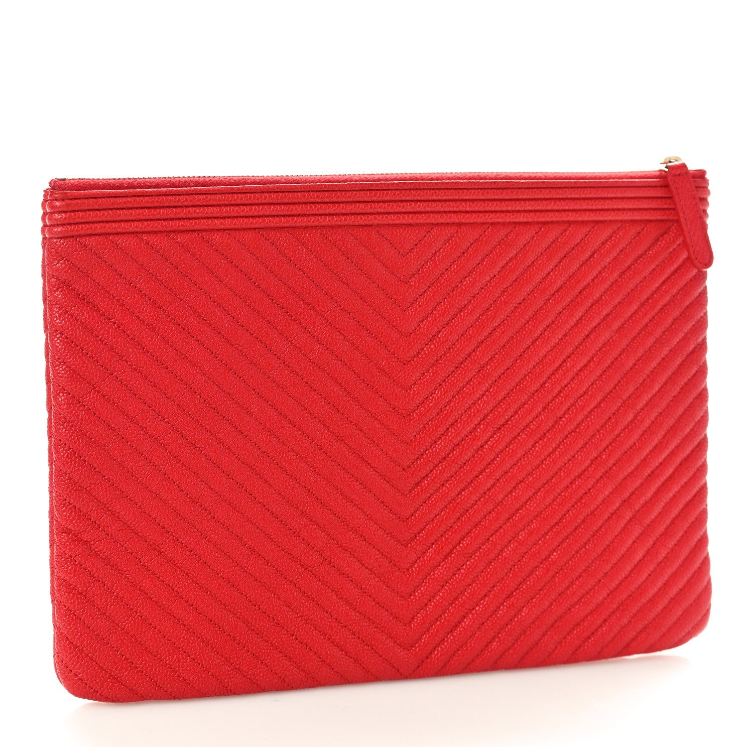 Caviar Chevron Quilted Medium Boy Cosmetic Case Red