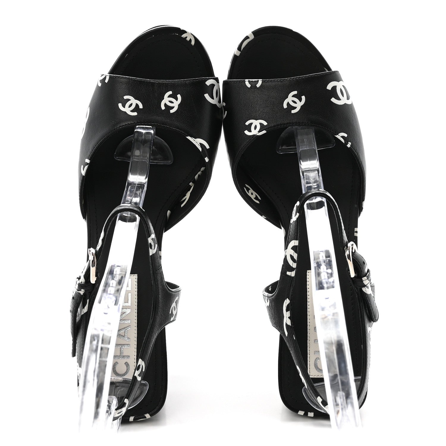 Printed Lambskin CC Platform Sandals 41 Black White