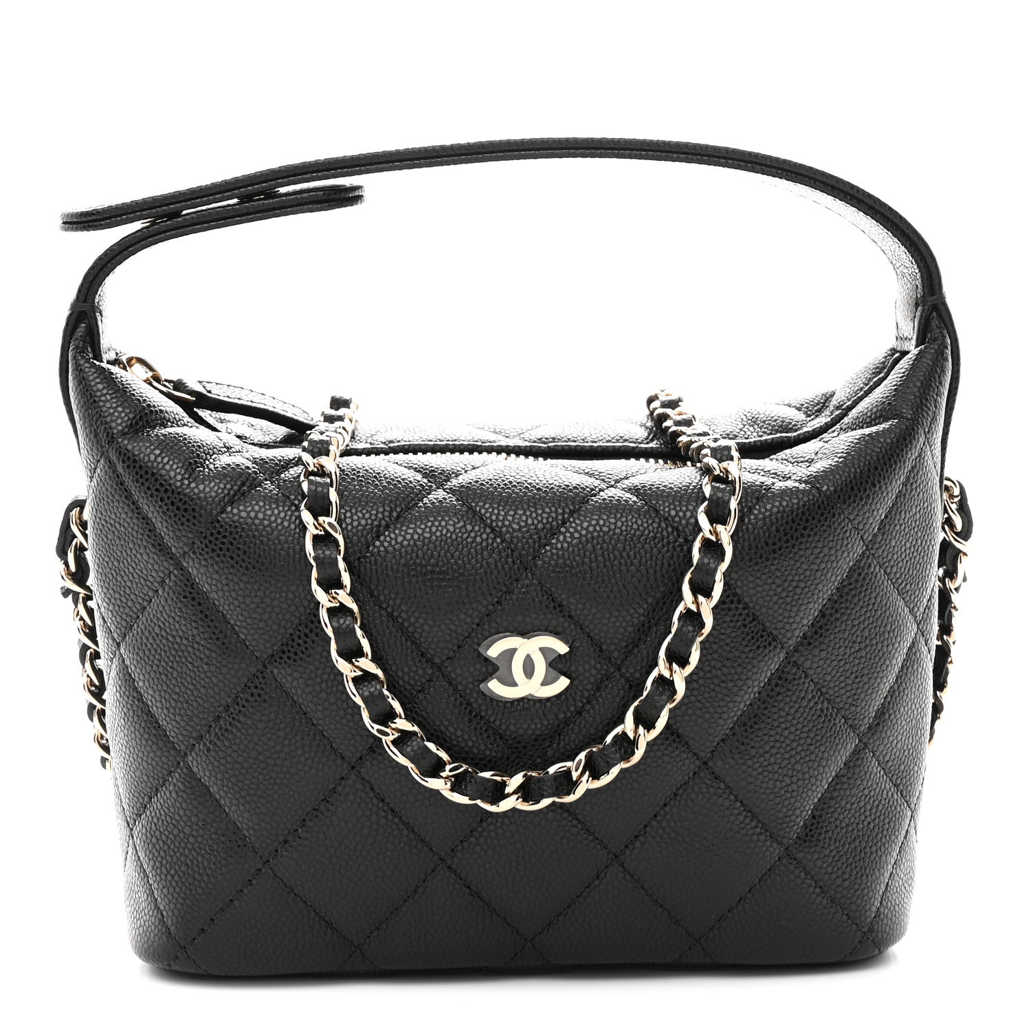 Caviar Quilted Hobo Clutch With Chain Black