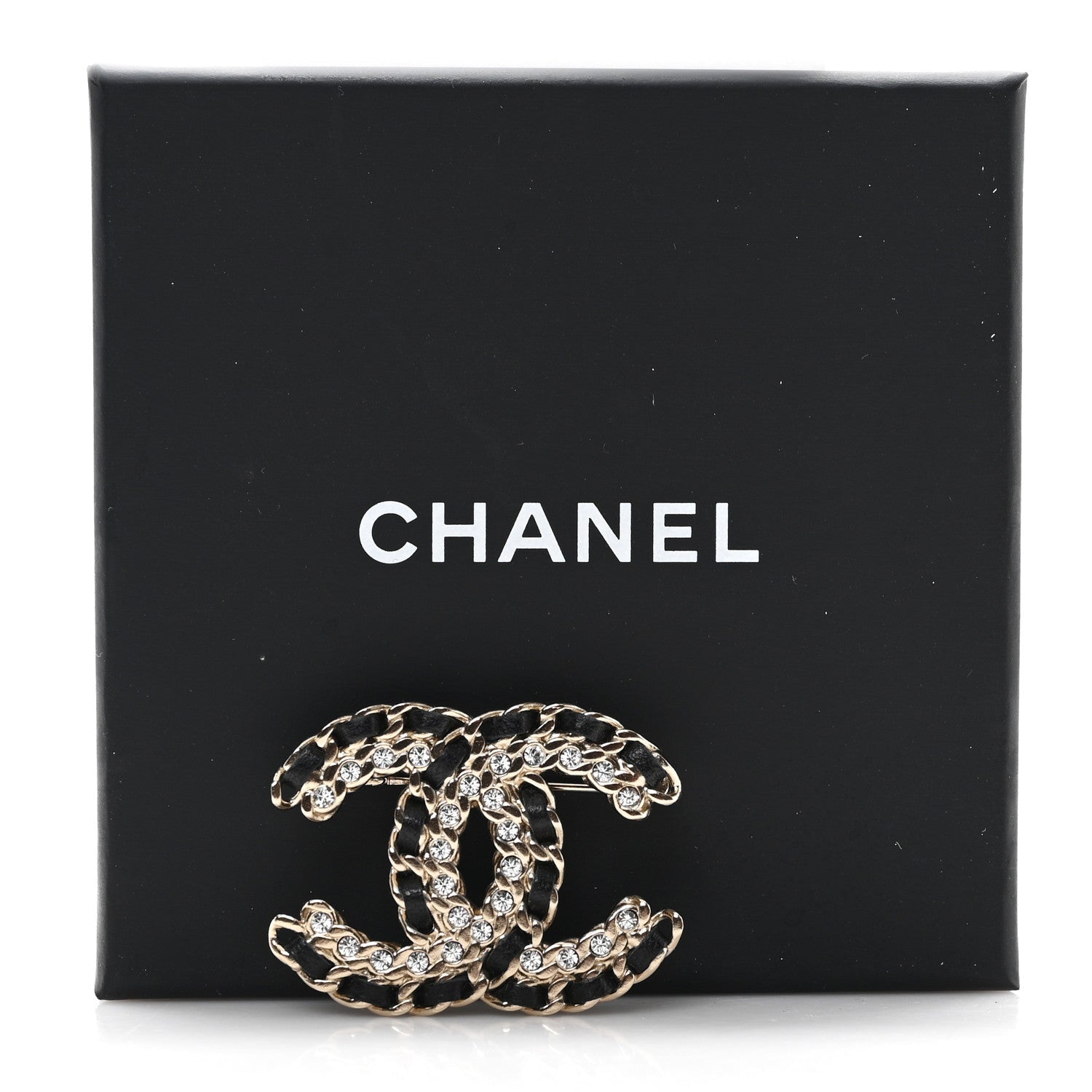 Lambskin Crystal Vintage Allure CC Chain Brooch Black Gold