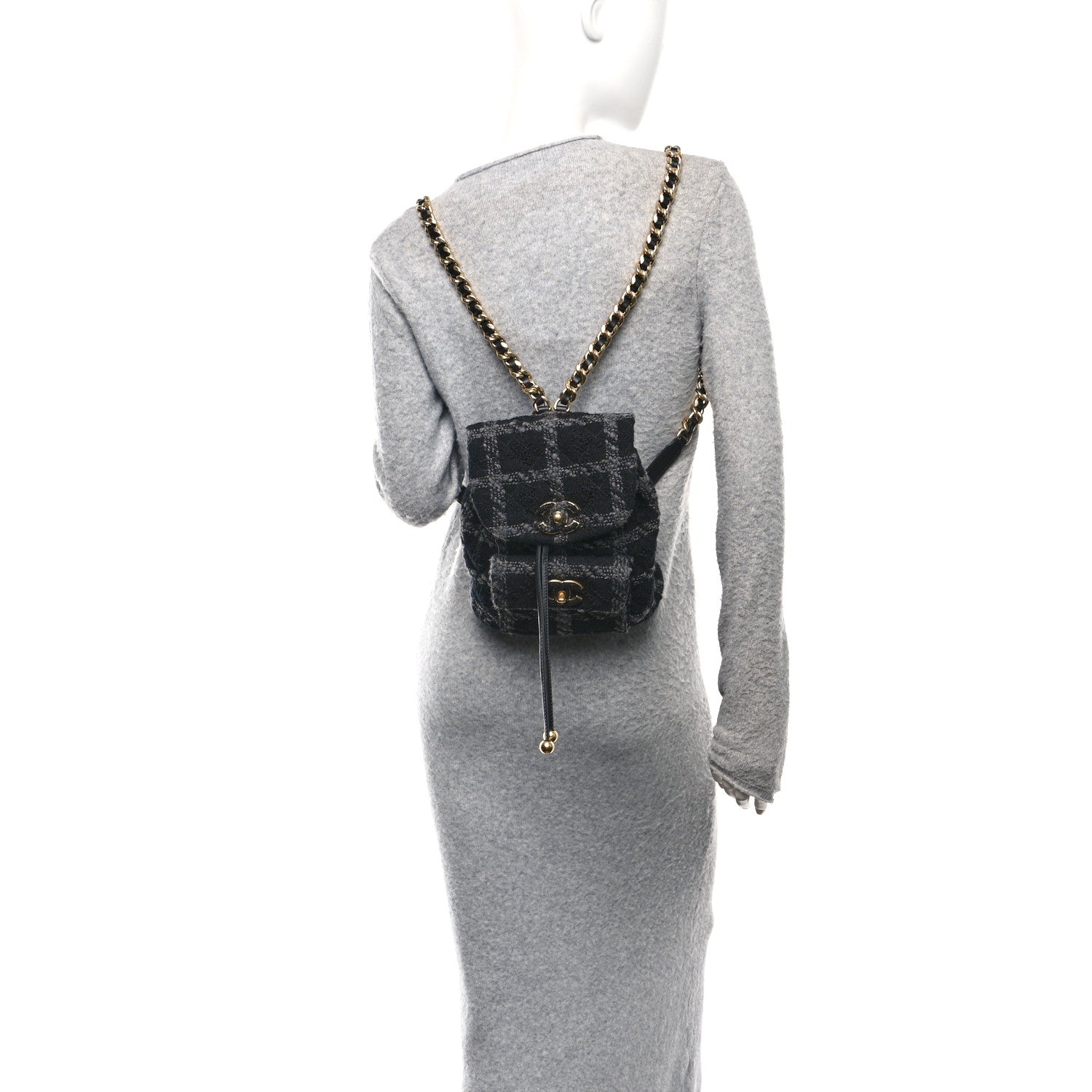 Wool Tweed Elegant Backpack Black Grey