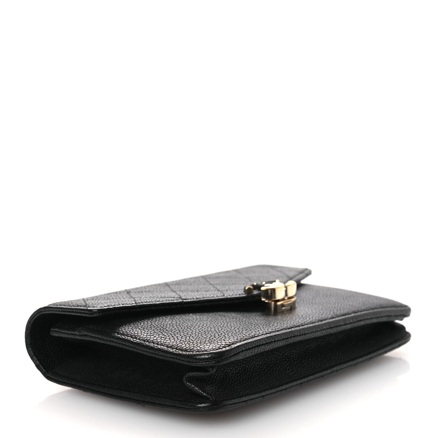 Grained Calfskin Quilted Cuba Wallet On Chain WOC Black