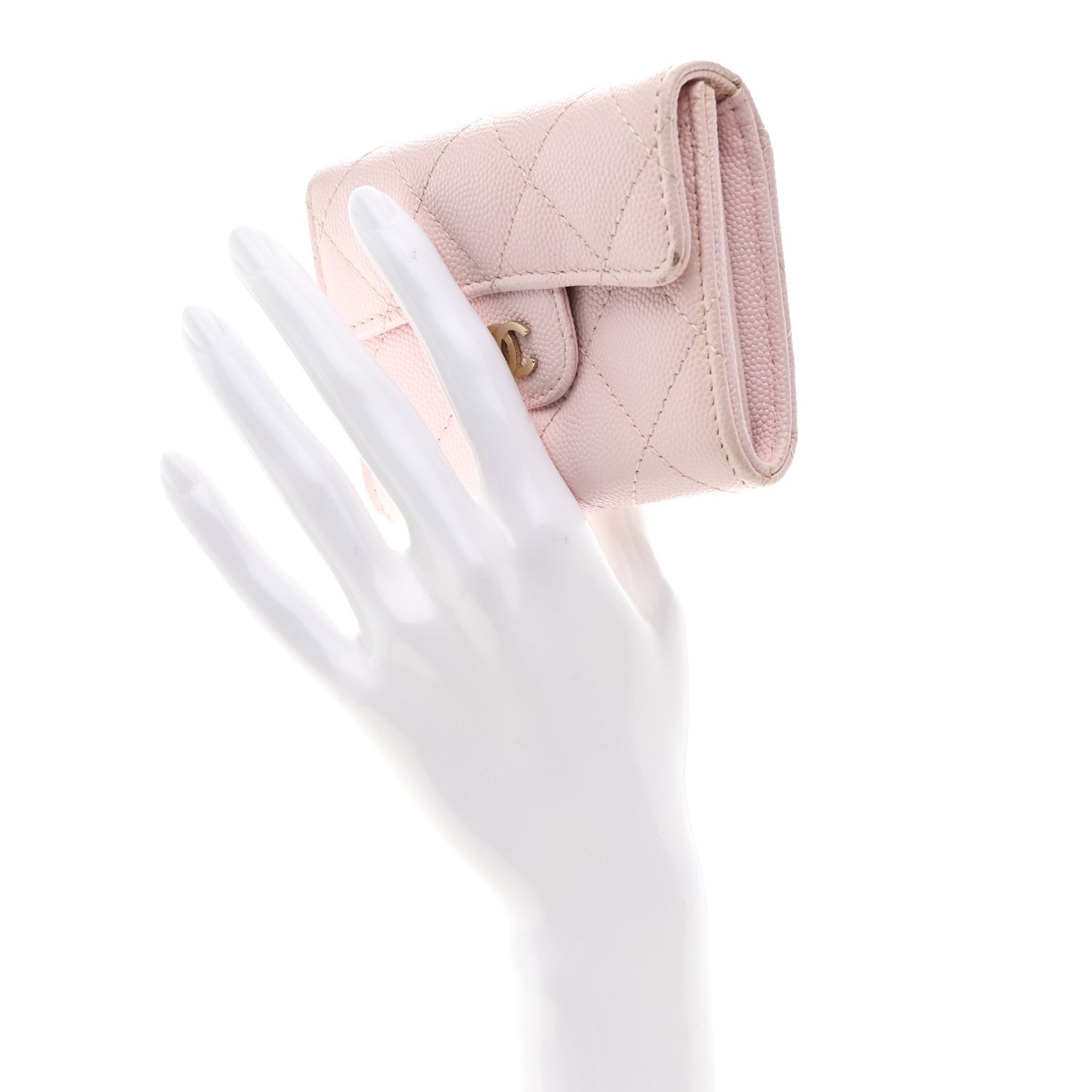 Caviar Quilted Flap Card Holder Wallet Light Pink