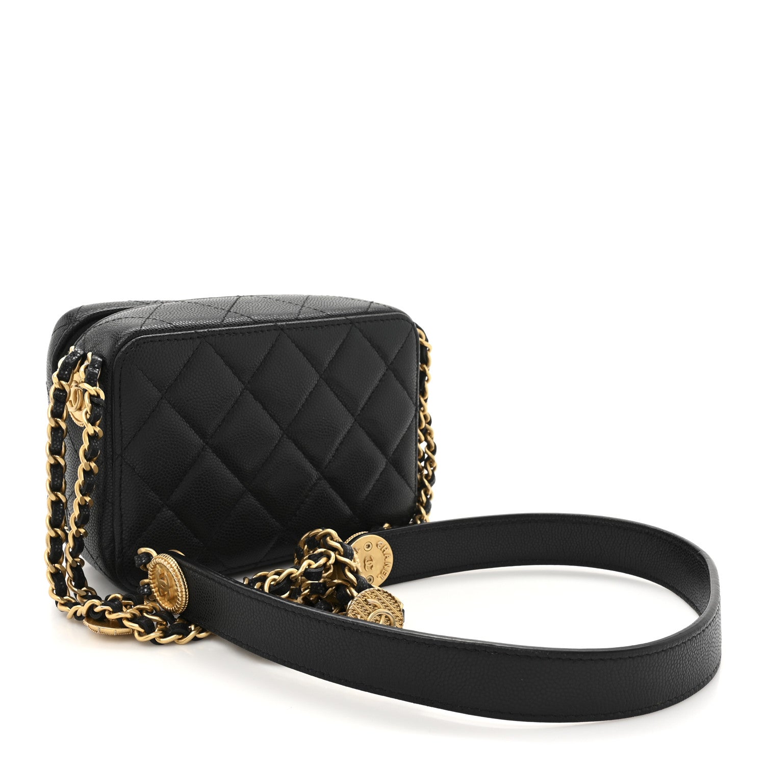 Caviar Quilted Twist Your Buttons Clutch With Chain Black