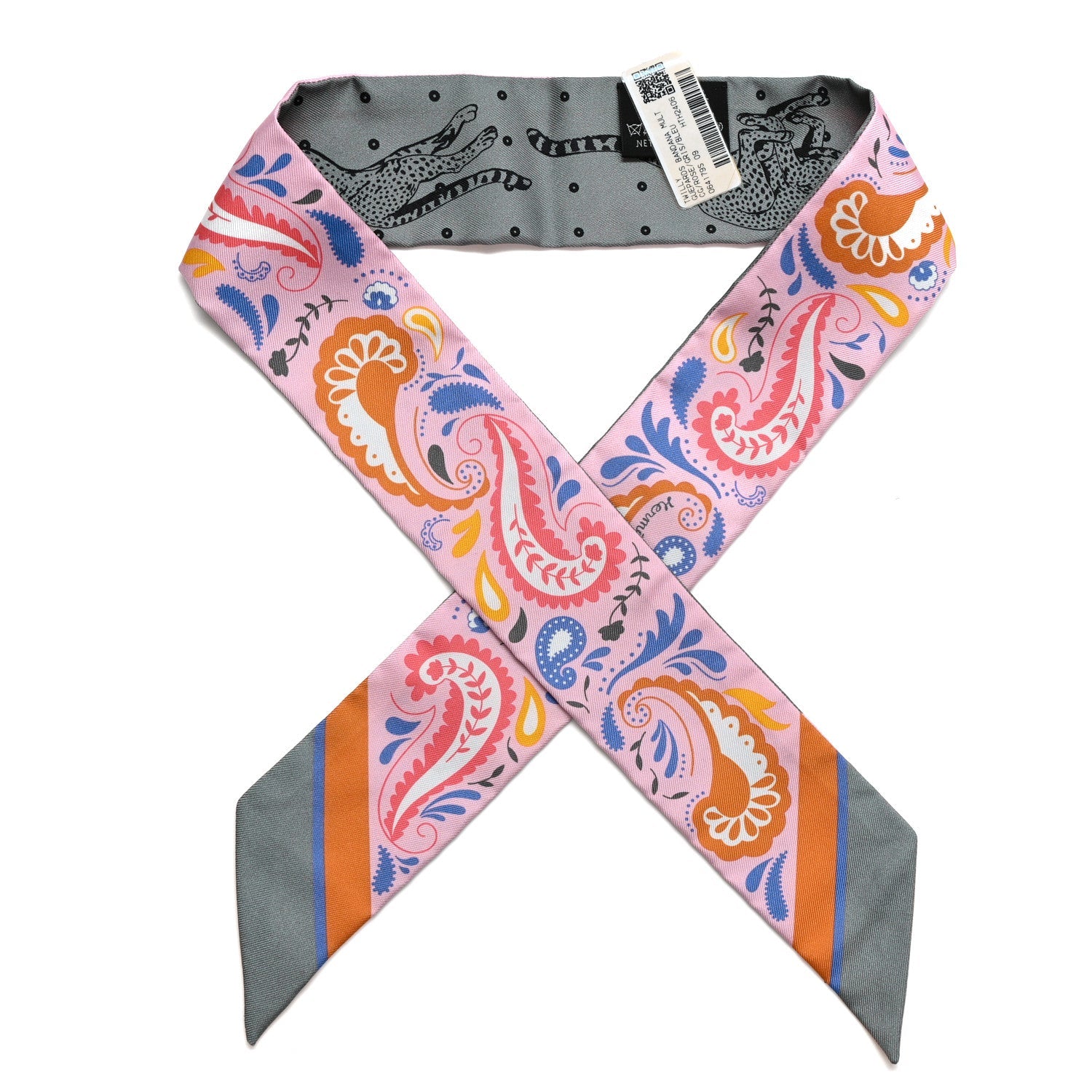 Silk Guepards Bandana Twilly Rose Gris Bleu