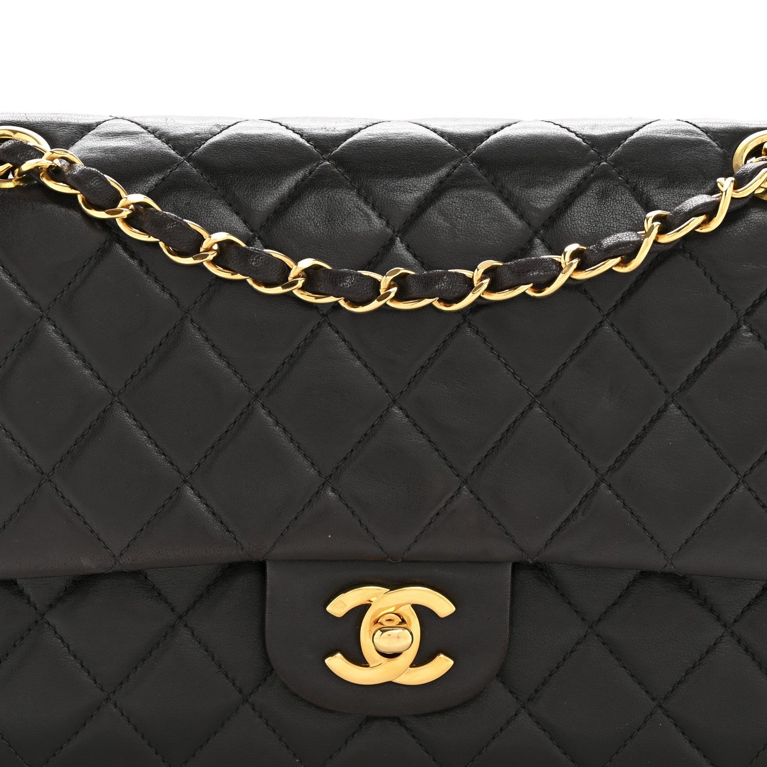 Lambskin Quilted Medium Double Flap Black