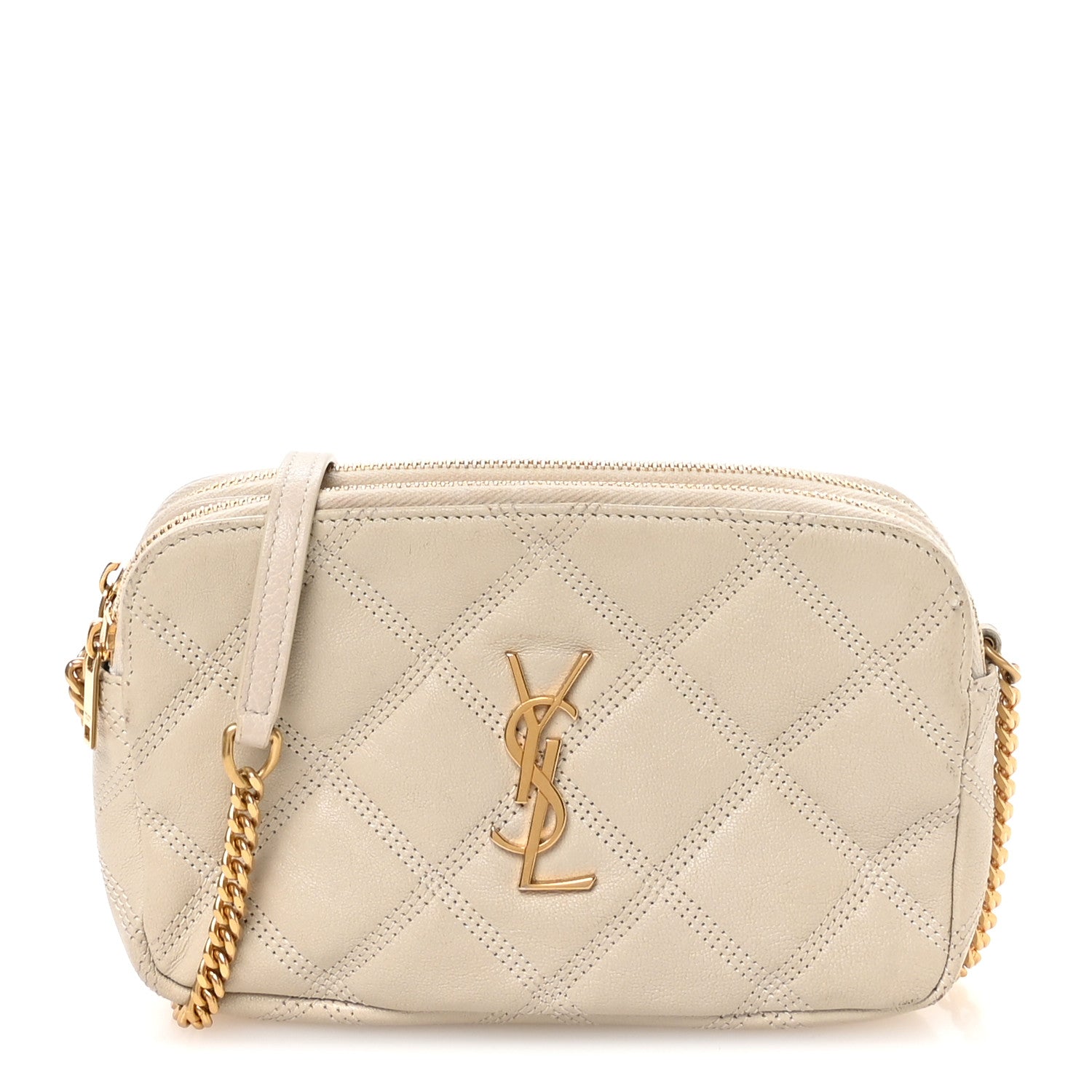 Grained Lambskin Quilted Mini Becky Double Zip Bag Vintage White