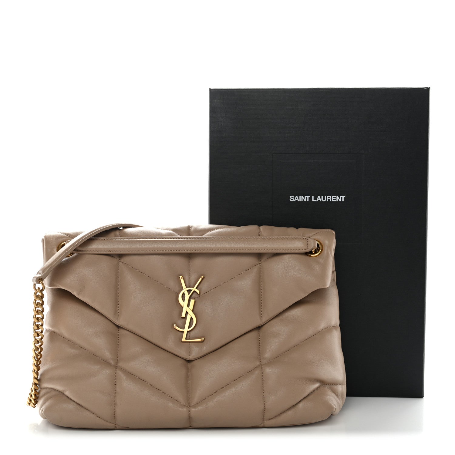 Lambskin Quilted Medium Loulou Puffer Monogram Chain Satchel Dark Beige