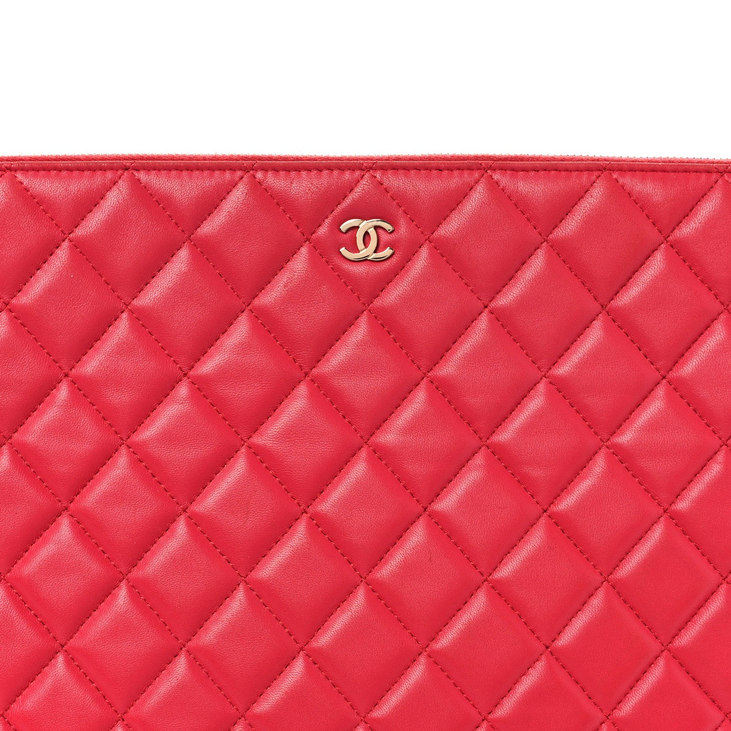 Lambskin Quilted Large Cosmetic Case Red