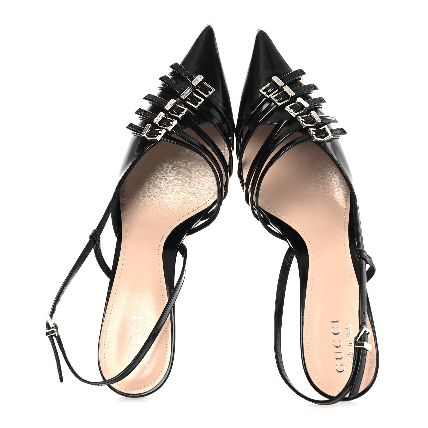 Patent Regent Calfskin Walma 65 Buckle Slingback Pumps 38 Black