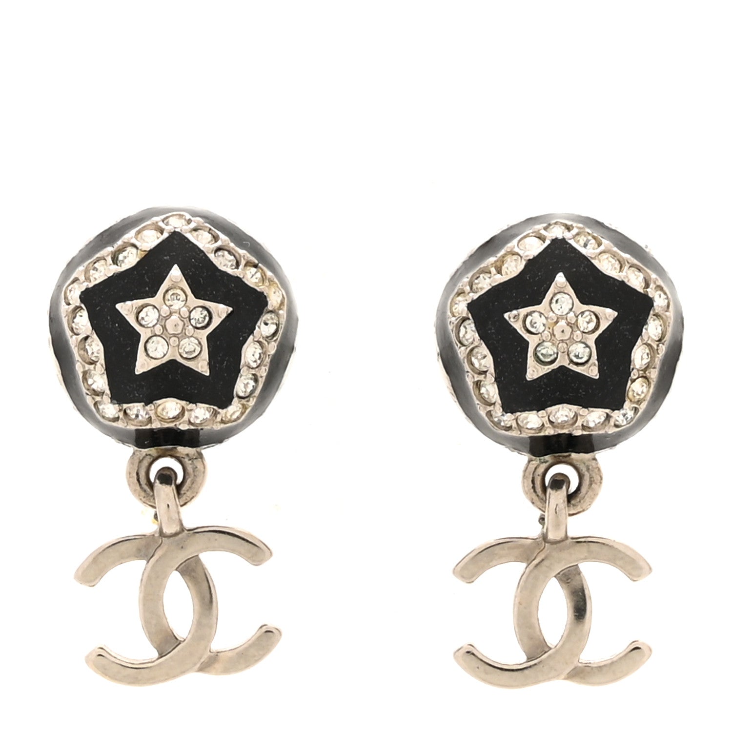 Resin Crystal CC Ball Drop Earrings Black Silver
