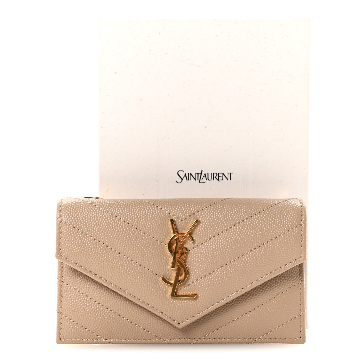 Grain De Poudre Matelasse Chevron Monogram Compact Wallet Dark Beige