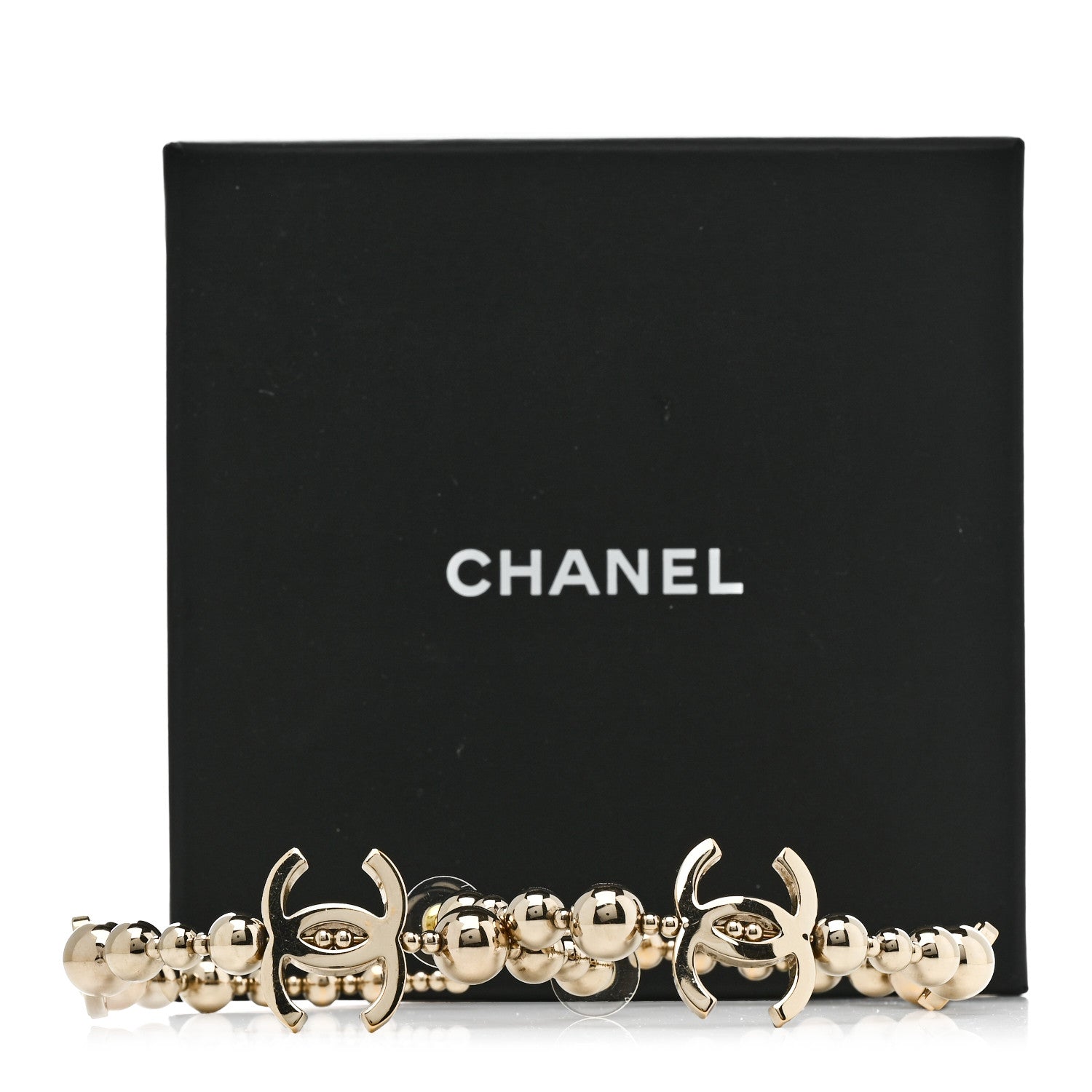 Metal Bead CC Hoop Earrings Gold