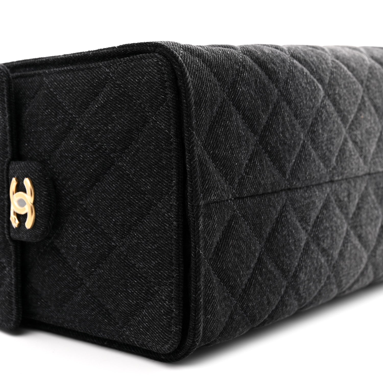 Washed Denim Quilted Medium Chanel 25 Handbag Black