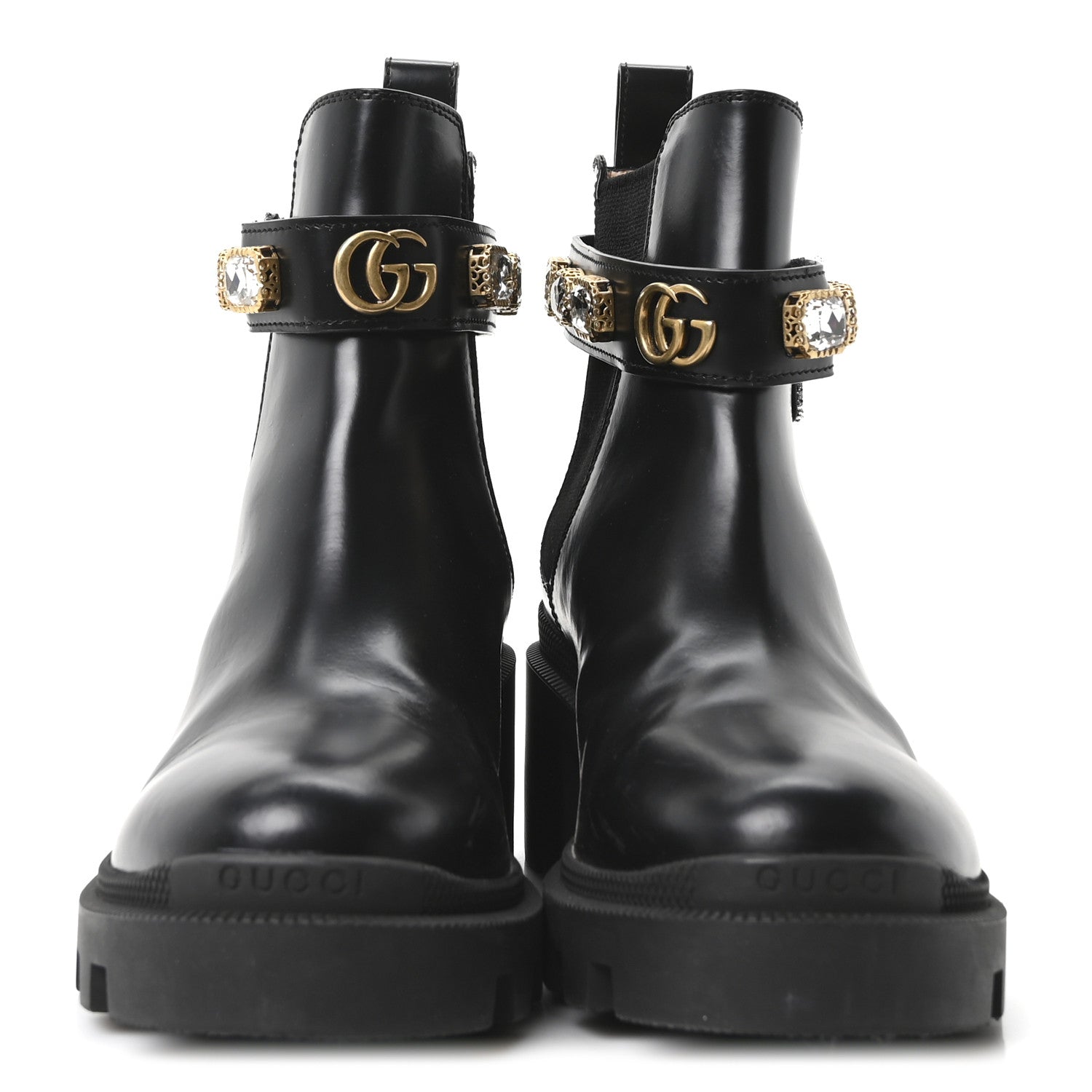 Calfskin Crystal GG Trip Chelsea Ankle Boots 35 Black