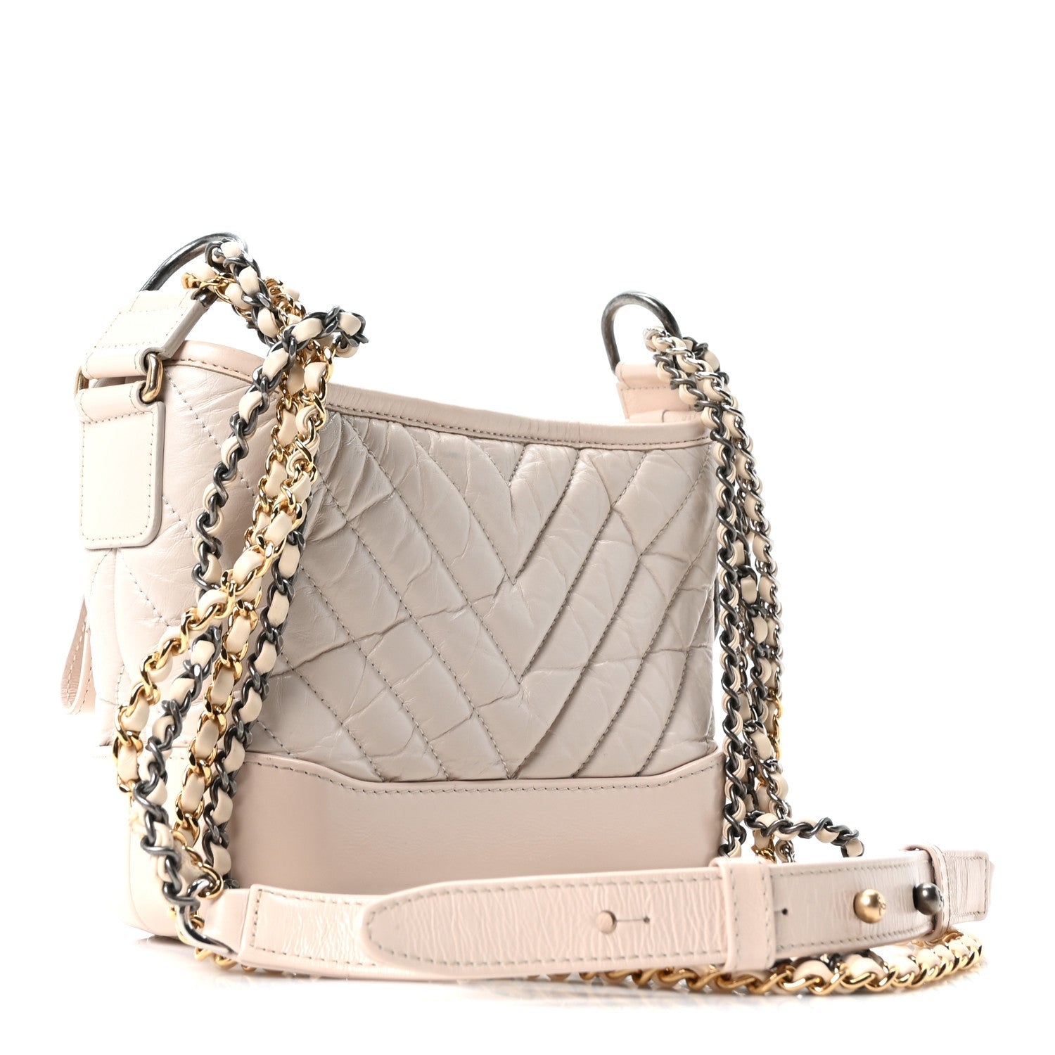 Aged Calfskin Chevron Quilted Small Gabrielle Hobo Beige