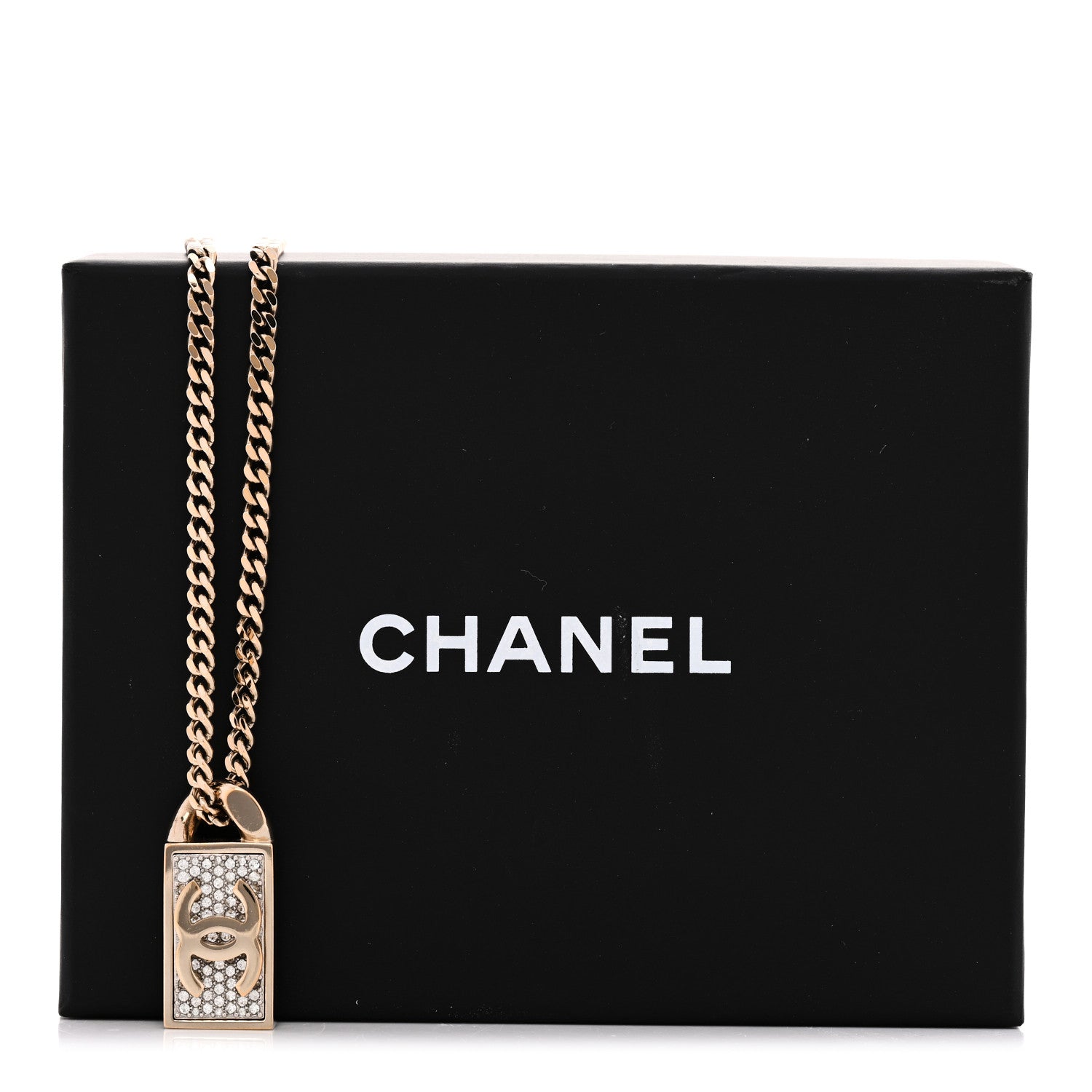 Crystal Dog Tag Charm Necklace Gold