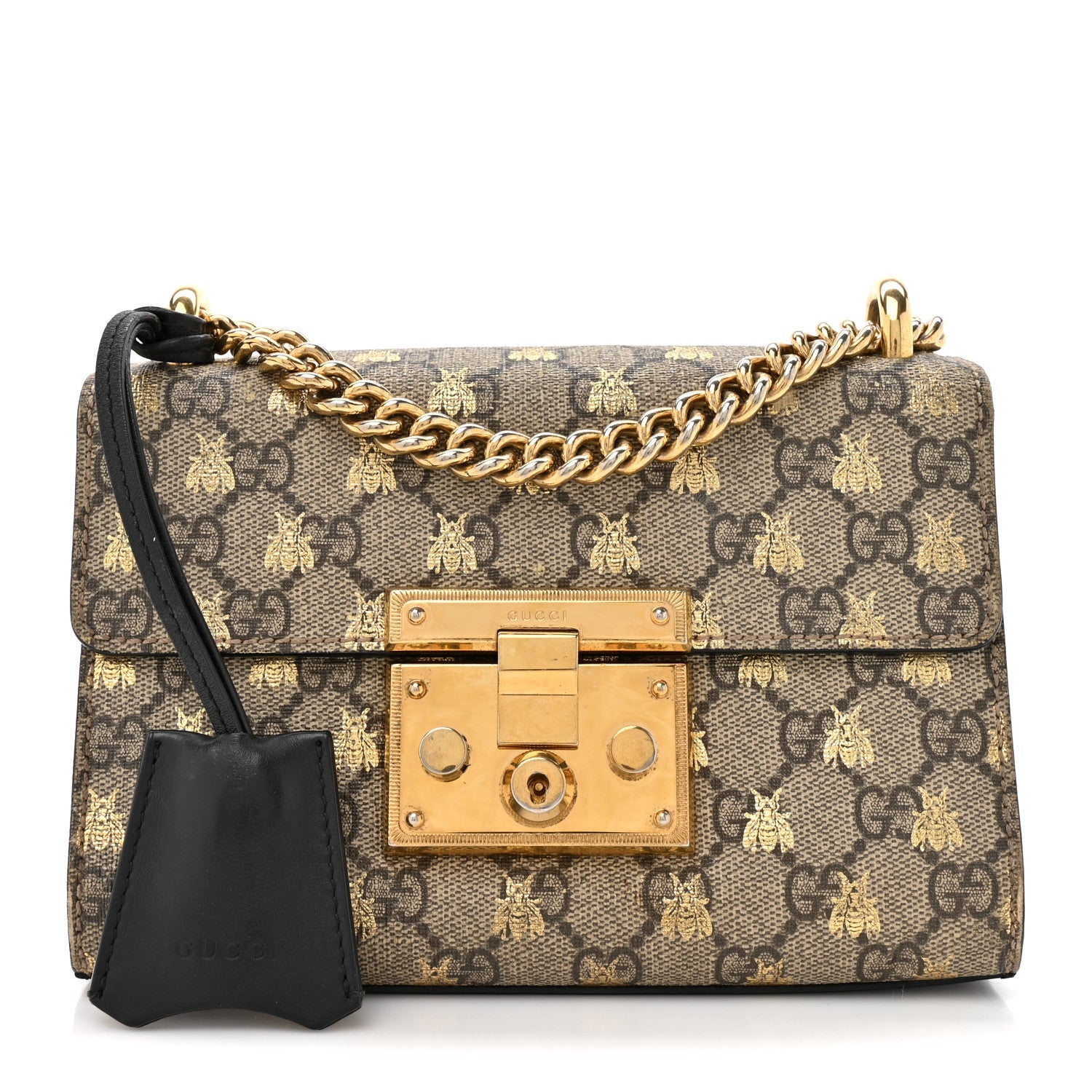 GG Supreme Monogram Bees Small Padlock Shoulder Bag Black