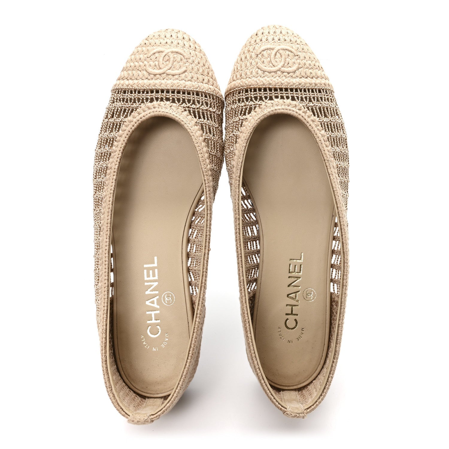Raffia Cap Toe Ballerina Flats 39 Beige