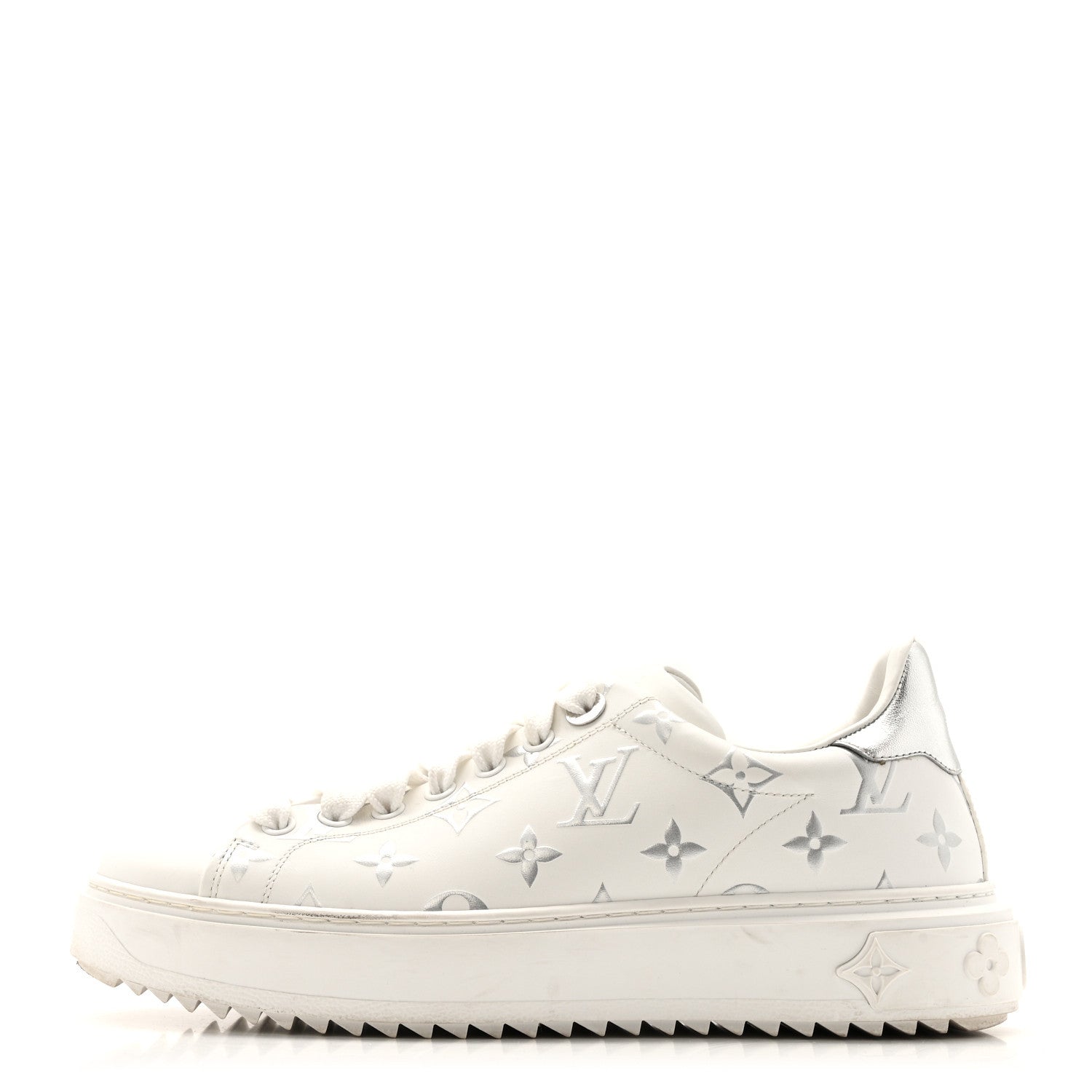 Calfskin Monogram Debossed Time Out Sneakers 38 White Silver