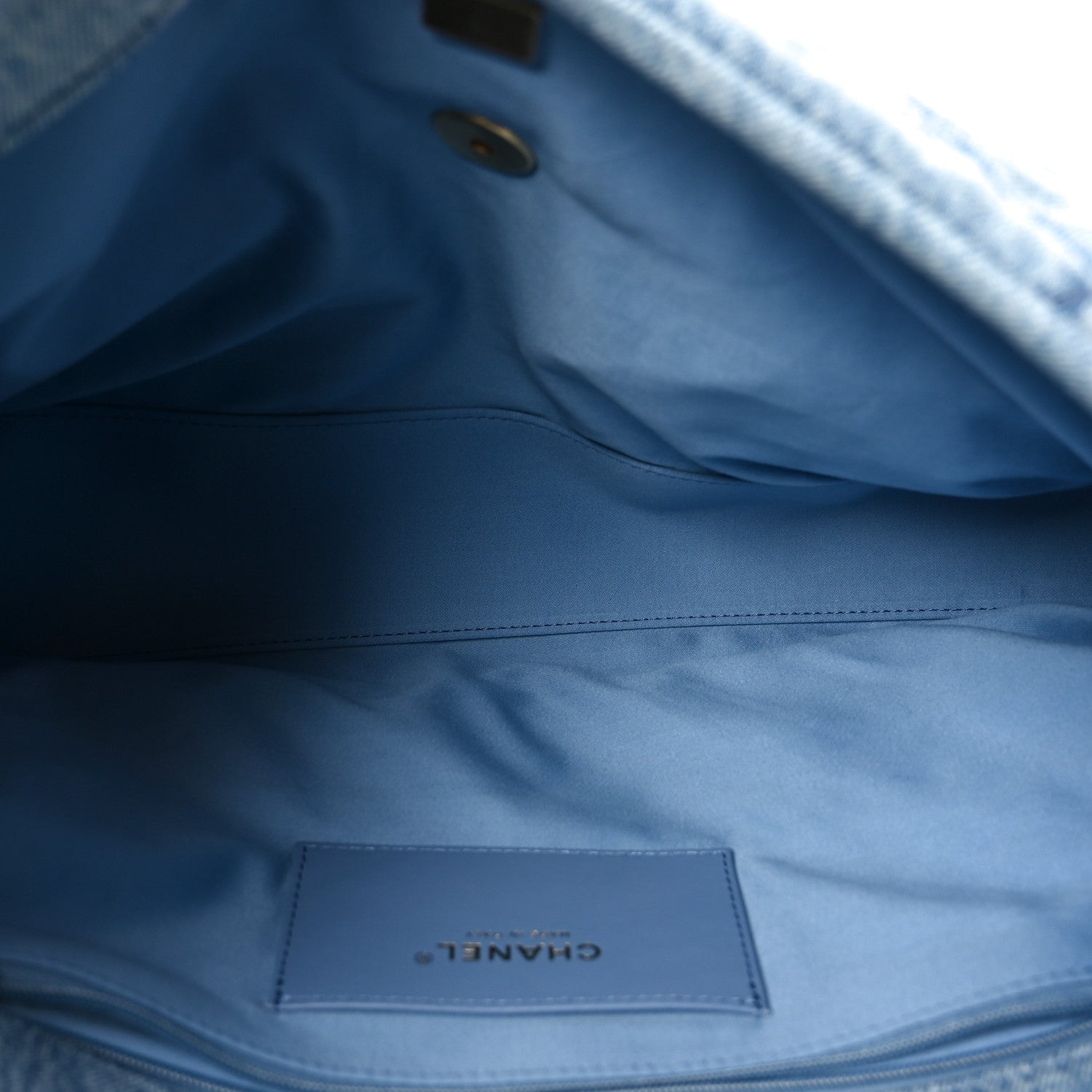 Washed Denim Quilted Maxi Flap Bag Blue