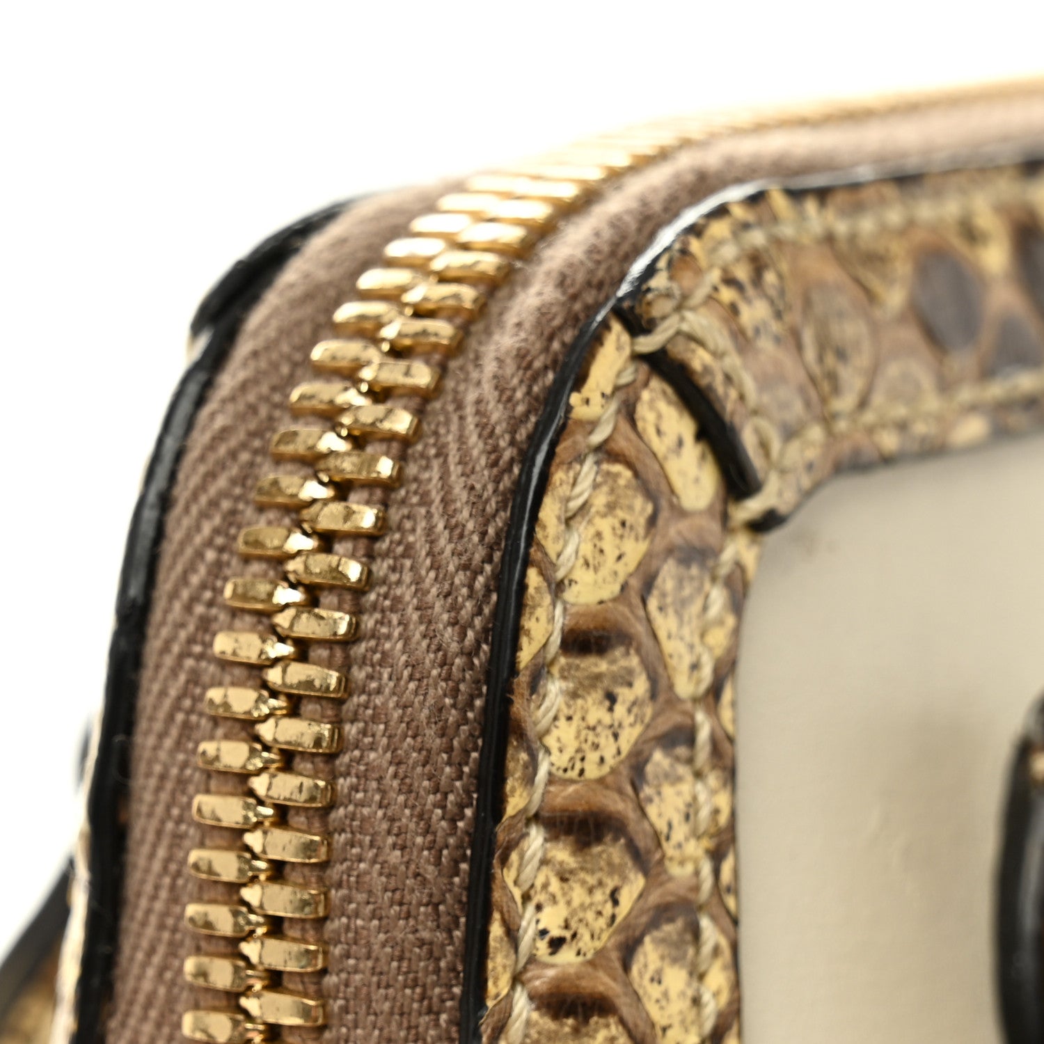 Snakeskin Boarded Plutone Calfskin Mini Horsebit 1955 Top Handle Bag White Multicolor
