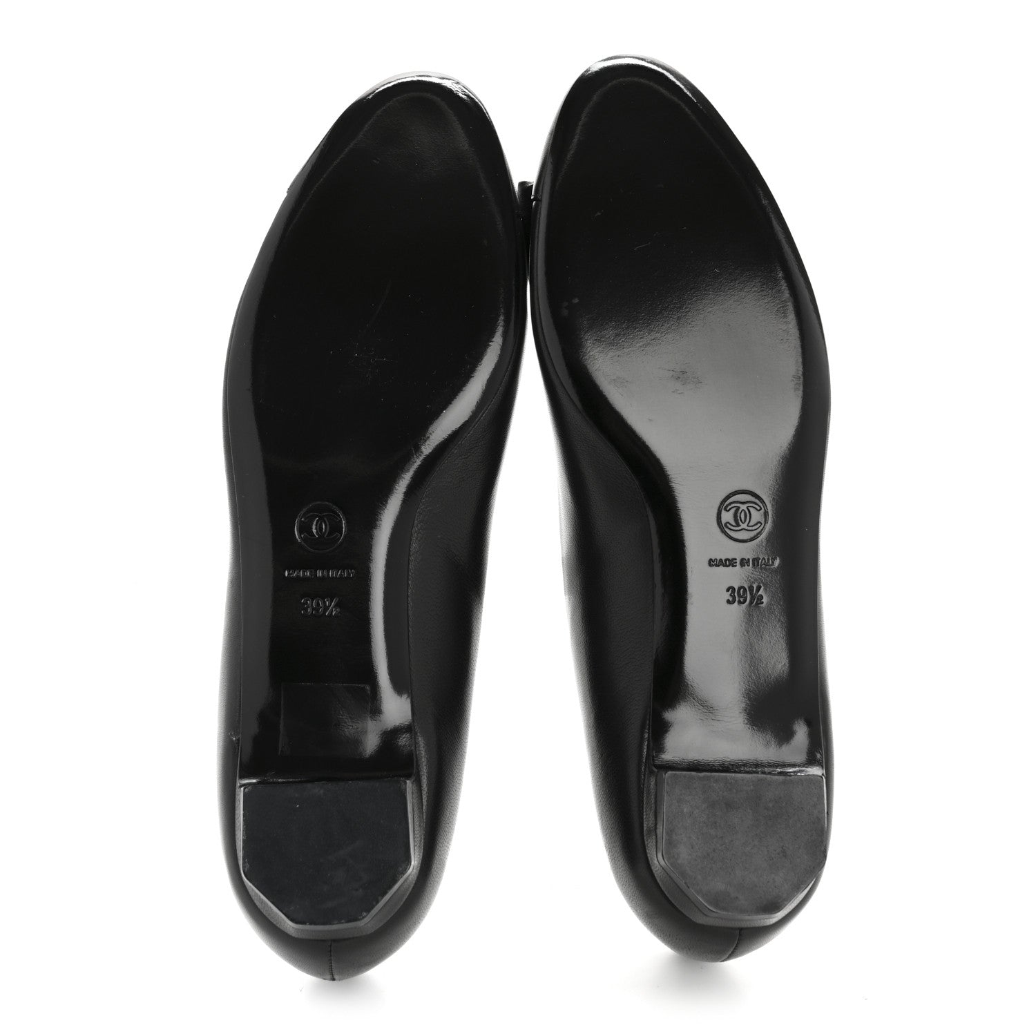 Lambskin CC Cap Toe Bow Ballerina Flats 39.5 Black