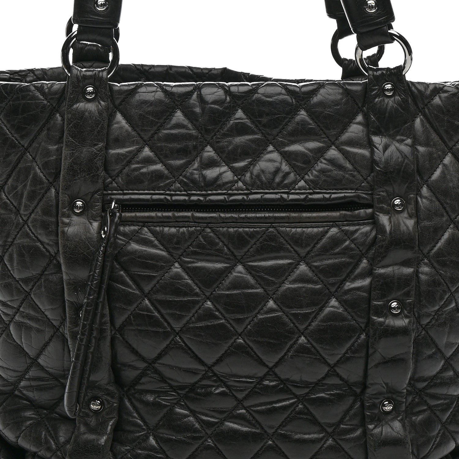 Distressed Lambskin Vintage Ligne Lady Braid Tote Black