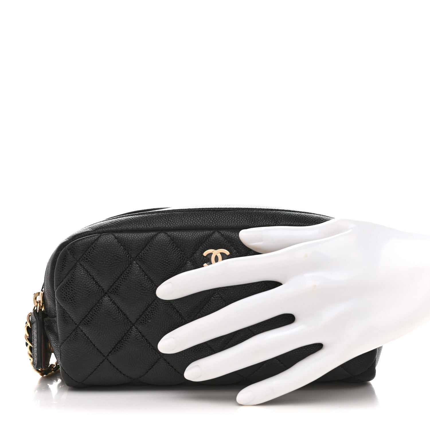 Caviar Quilted Toiletry Case With Chain Black