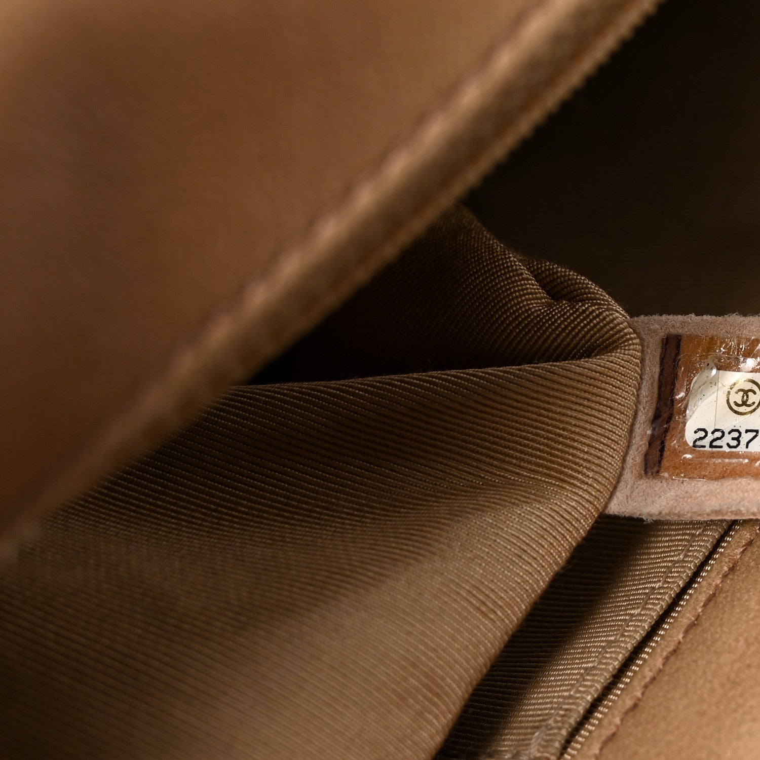 Iridescent Glazed Calfskin Quilted New Medium Boy Flap Dark Beige