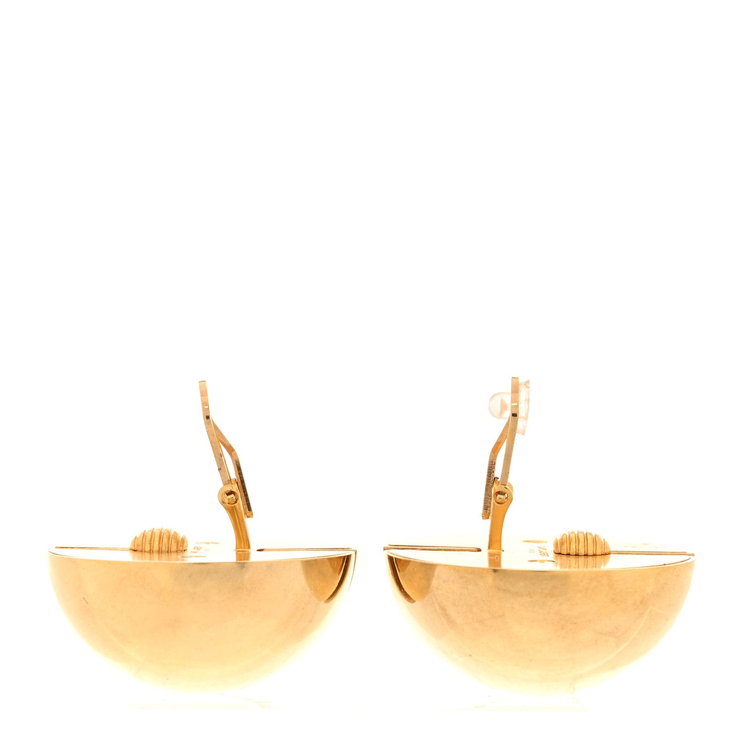 Brass Double Half Ball Clip On Earrings Gold
