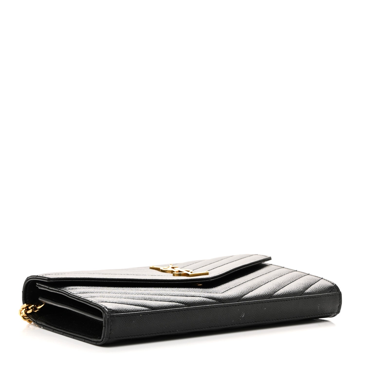Grain De Poudre Matelasse Chevron Monogram Chain Wallet Black
