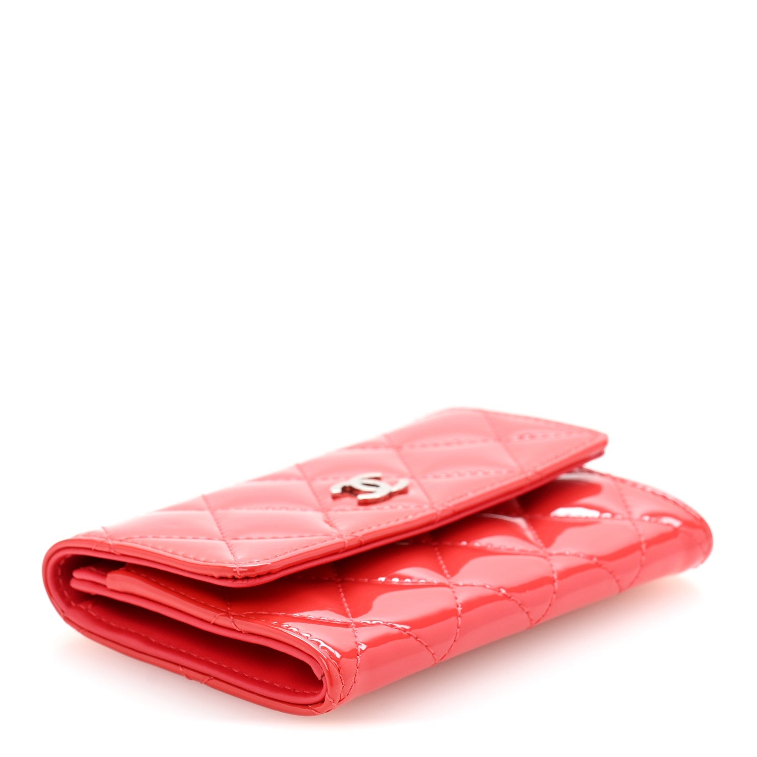 Patent Quilted Card Holder Wallet Red